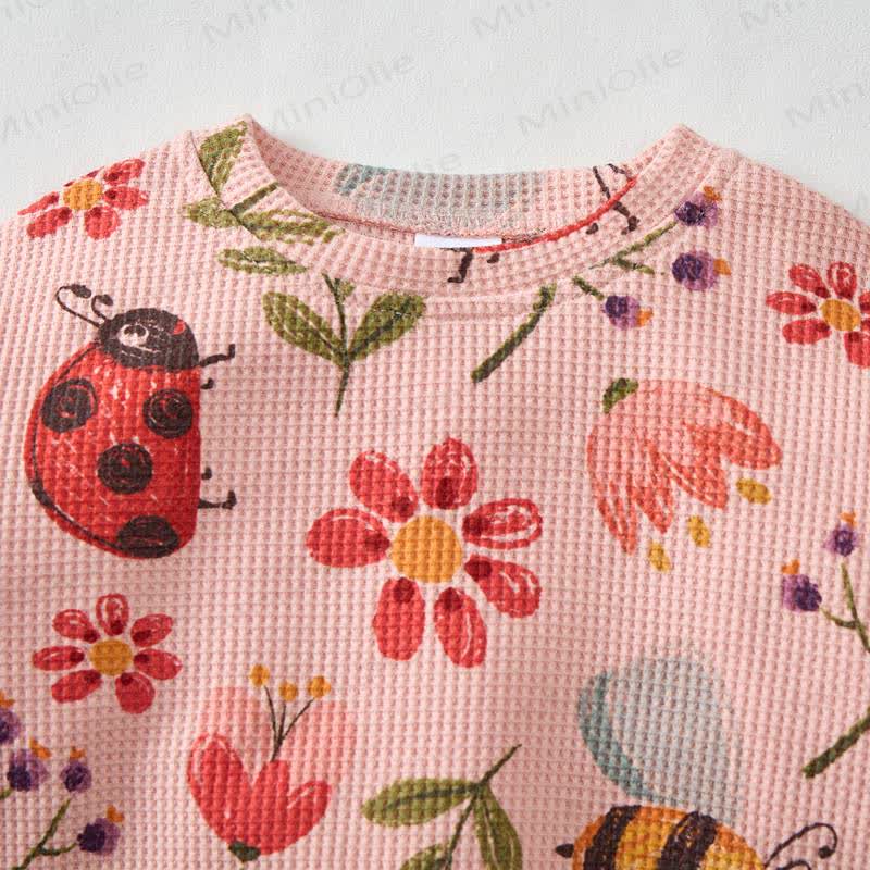 Baby Pink Flower and Insect Print Waffle 2-piece Set - image 2