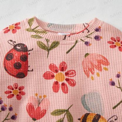 Baby Pink Flower and Insect Print Waffle 2-piece Set - image 2