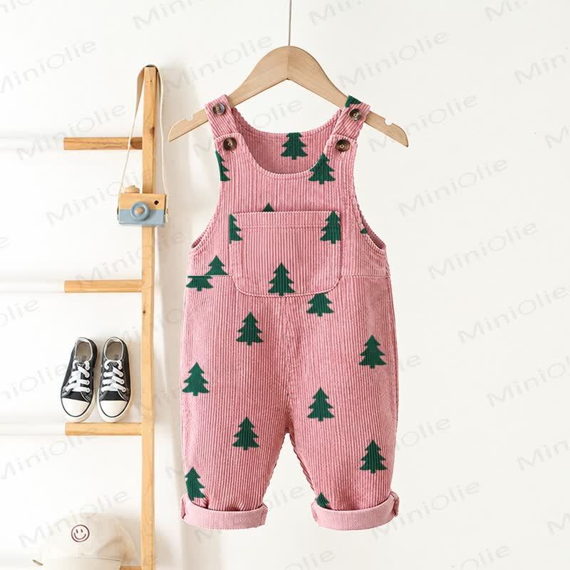 Baby Toddler Pink Christmas Tree Print Corduroy Overalls - Pink - 3-5T - image 1