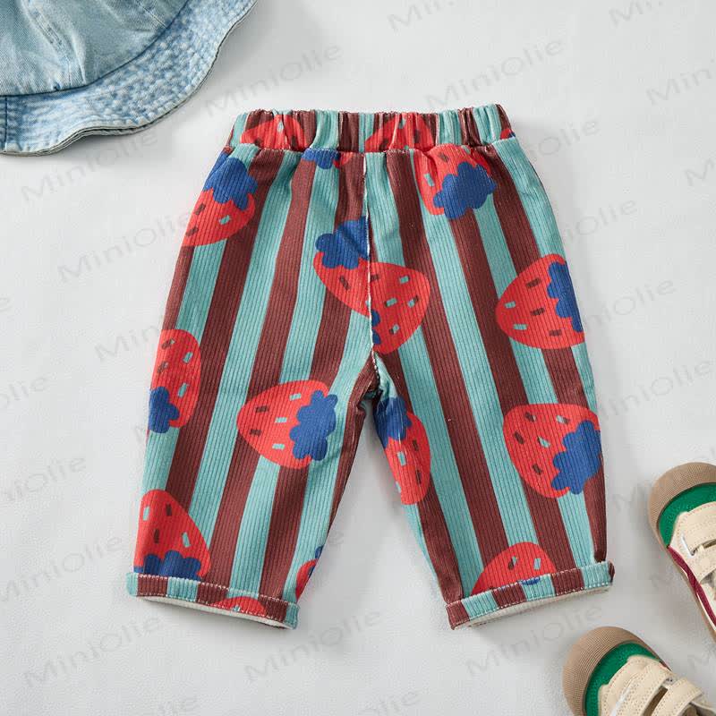 Baby Toddler Vertical Stripe Strawberry Print Corduroy Pants - image 2