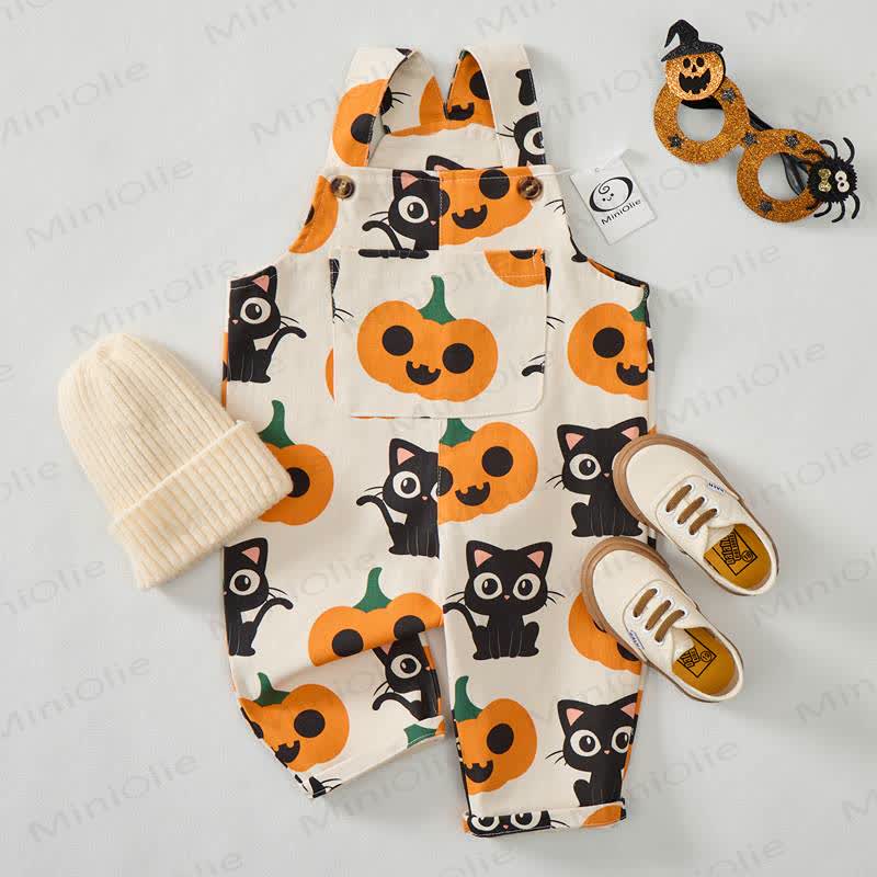 Baby Toddler Pumpkin Cat Print Overalls - image 2