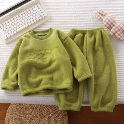 Toddler Cozy Sherpa Fleece Top and Pants 2-piece Pyjama Set - Green - 10-11T - image 1