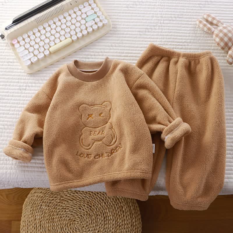 Toddler Cozy Sherpa Fleece Top and Pants 2-piece Pyjama Set - Khaki - 10-11T - image 4