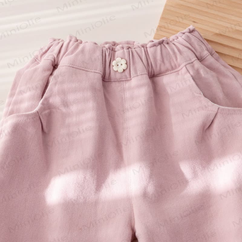 Toddler Girl Soolid Color Floral Patch Pants - image 5