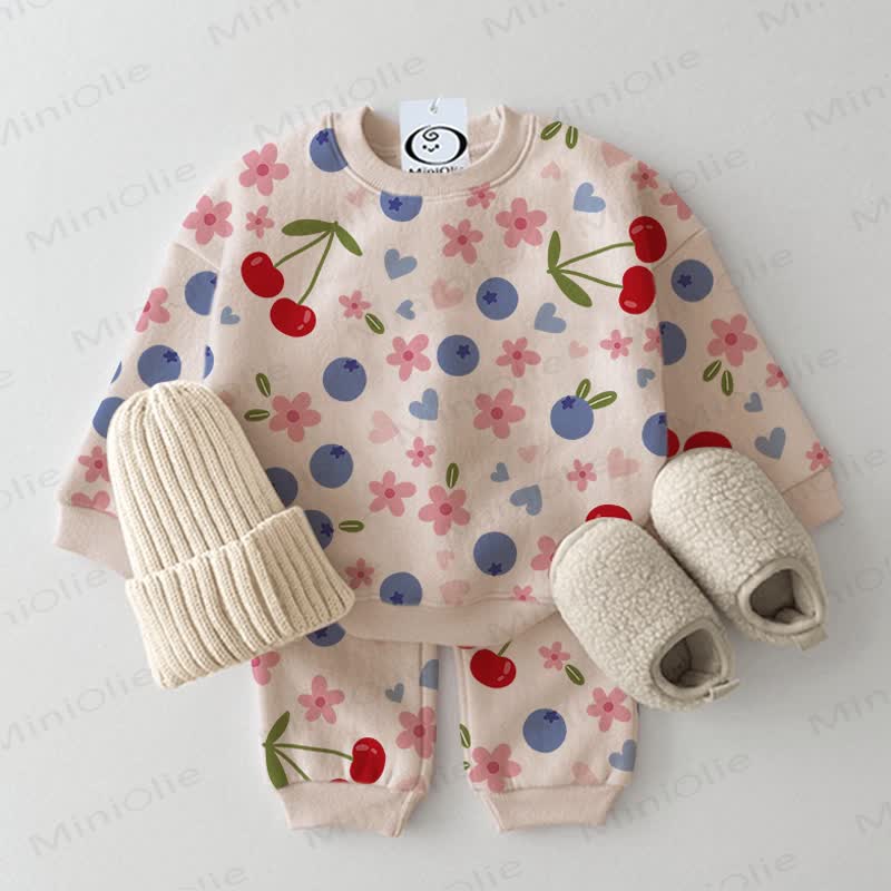 Baby Toddler Flower and Fruit Print Apricot 2-piece Set - Apricot - 3-5T - image 1