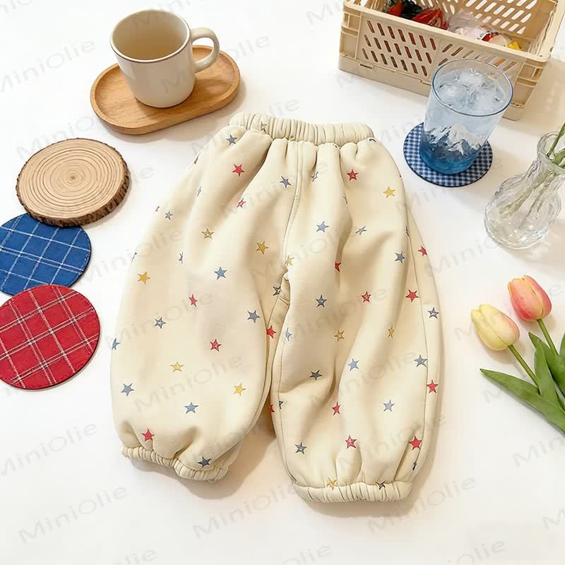 Toddler Star Print Fleece Harem Pants - Beige - 5-7T - image 2