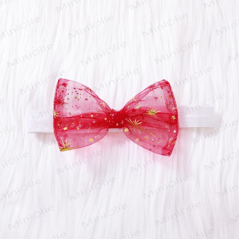 SANTA BABY Toddler Girl Red Star Tulle Dress with Headband - image 3