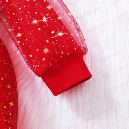 SANTA BABY Toddler Girl Red Star Tulle Dress with Headband - image 7