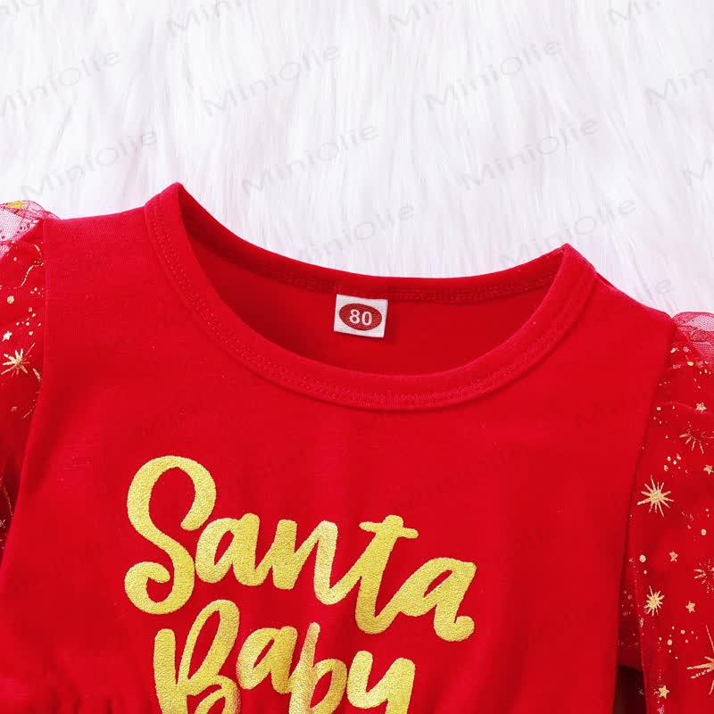 SANTA BABY Toddler Girl Red Star Tulle Dress with Headband - image 4
