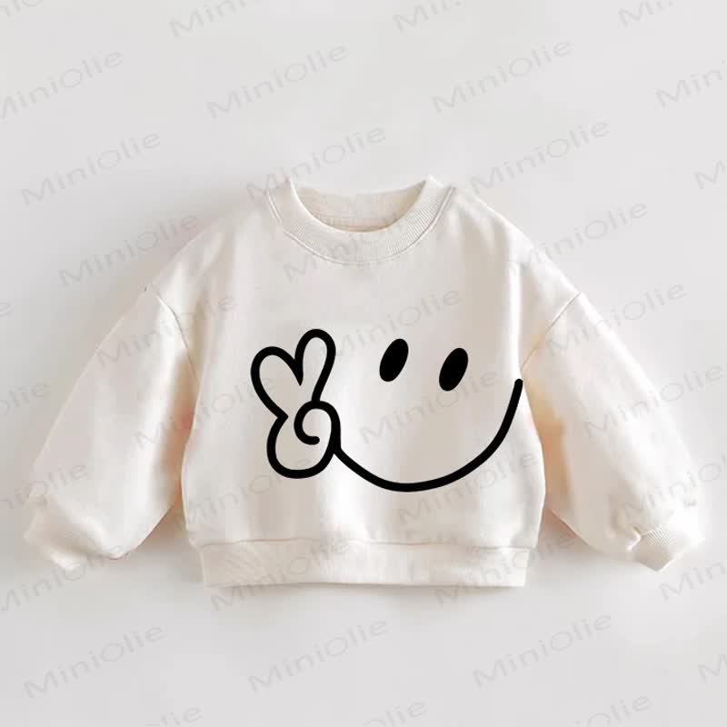 Baby Toddler Smiley Face Peace Sign Cream Sweatshirt - Cream - 3-5T - image 1