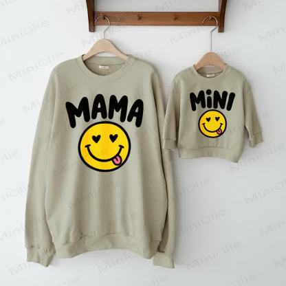 MAMA/MINI Happy Face Family Sweatshirt  - Grey Green - XL - image 1