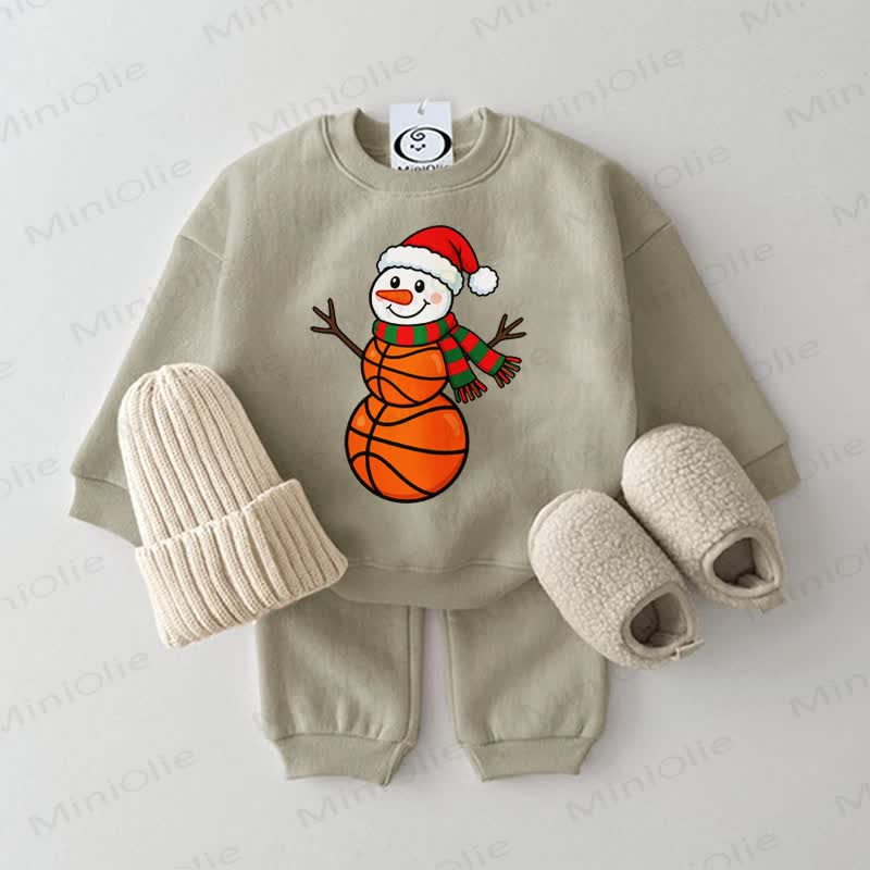 Baby Basketball Snowman Print Sweatshirt 2-piece Set - Grey Green - 2-3T - image 2