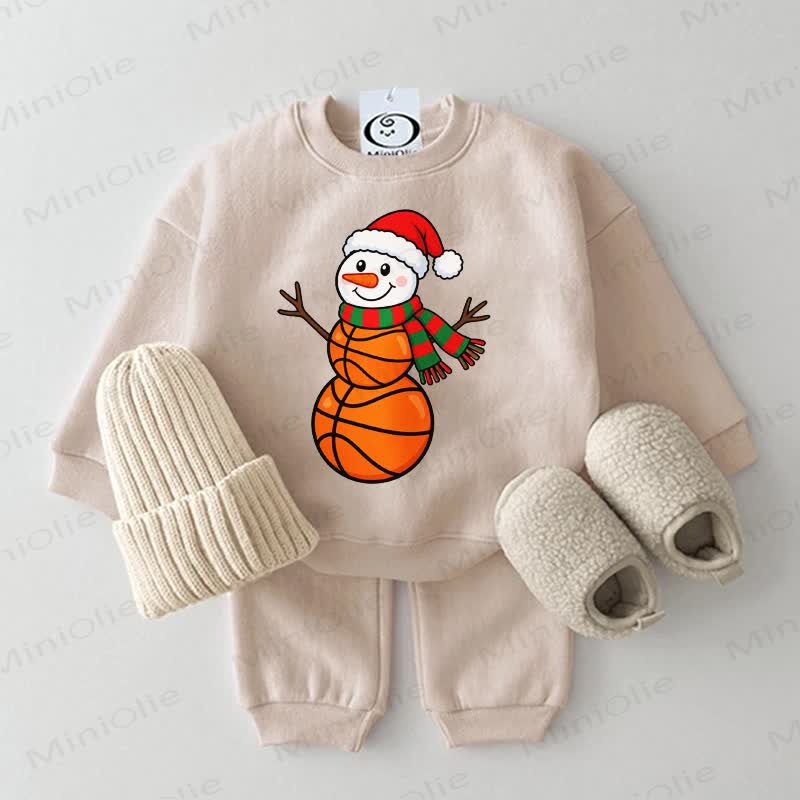 Baby Basketball Snowman Print Sweatshirt 2-piece Set - Beige - 2-3T - image 1