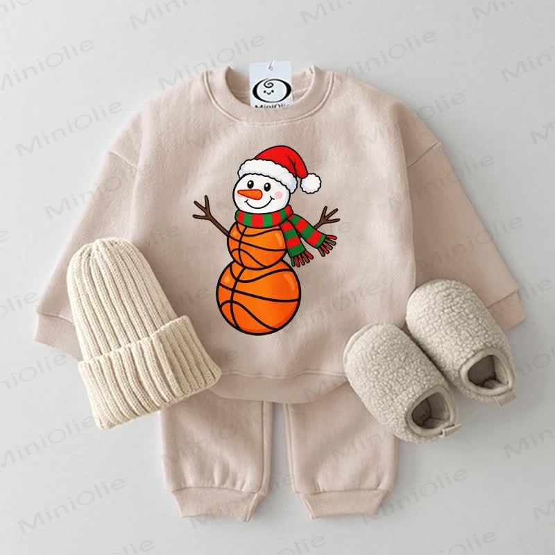 Baby Basketball Snowman Print Sweatshirt 2-piece Set - Beige - 2-3T - image 1