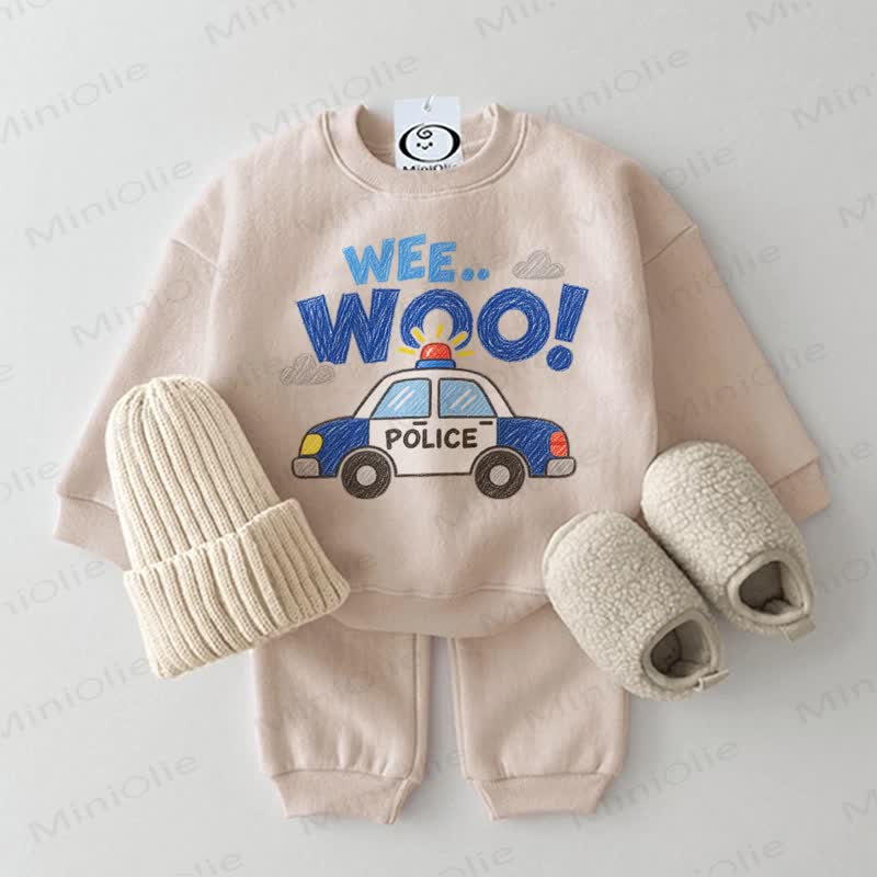 WE…WOO! Baby Police Car Print Sweatshirt 2-piece Set - Beige - 2-3T - image 1