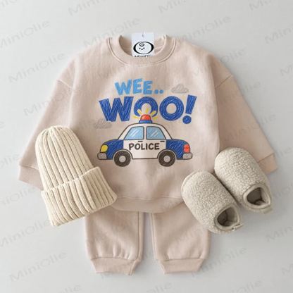 WE…WOO! Baby Police Car Print Sweatshirt 2-piece Set - Beige - 2-3T - image 1