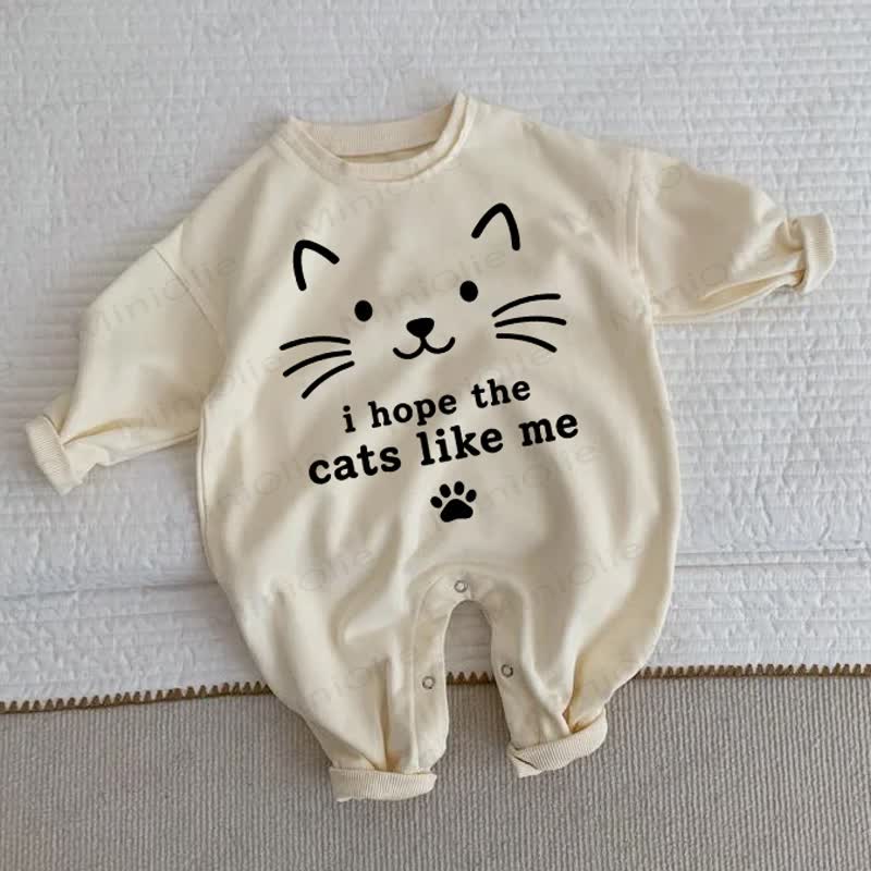 I HOPE THE CATS LIKE ME Baby Toddler Cat Beige Romper - Beige - 2-3T - image 1