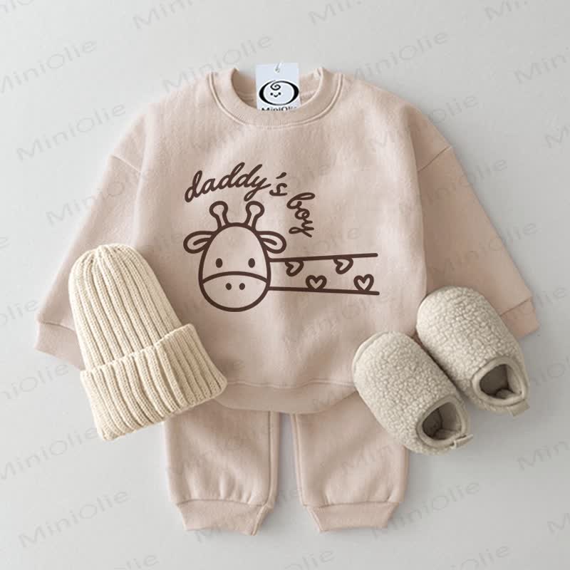 DADDY'S BOY Baby Beige Giraffe Sweatshirt 2-piece Set - Beige - 2-3T - image 1