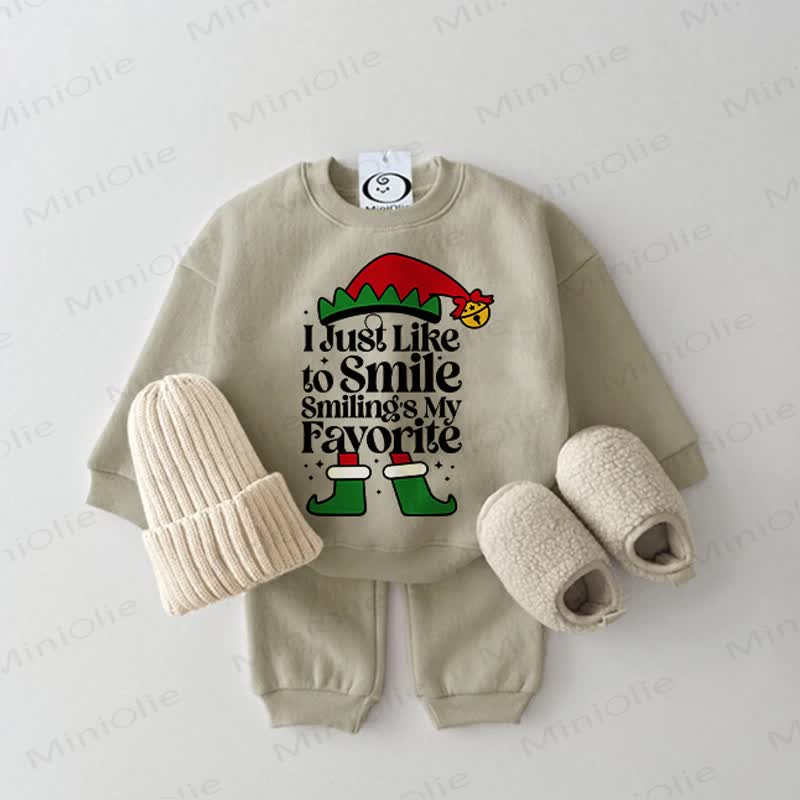 I JUST LIKE TO SMILE SMILINGS MY FAVORITE Baby Christmas Grey Green Sweatshirt 2-piece Set - Grey Green - 2-3T - image 1