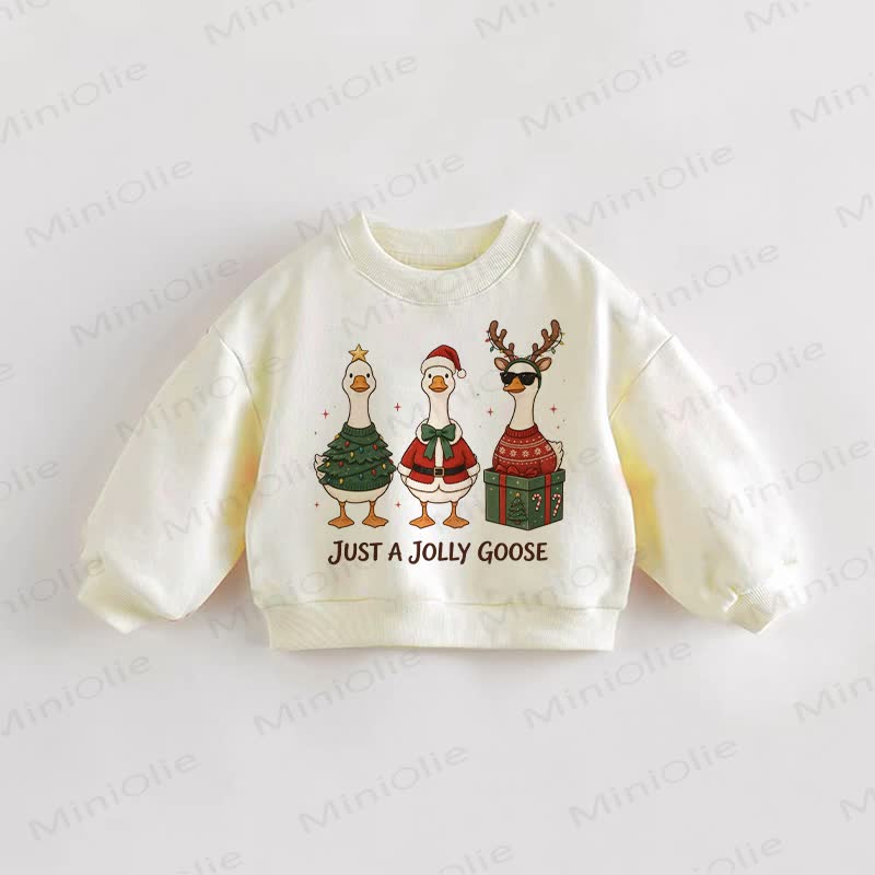JUST A JOLLY GOOSE Baby Toddler Christmas Duck Cream Sweatshirt - Cream - 3-5T - image 1