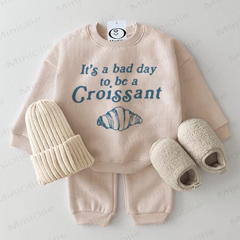 IT'S A BAD DAY TO BE A CROISSANT Baby Beige Sweatshirt 2-piece Set - Beige - 2-3T - image 1