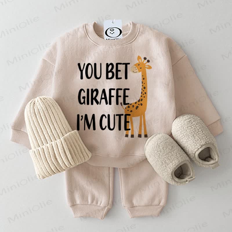 YOU BET GIRAFFE I'M CUTE Baby Beige Sweatshirt 2-piece Set - Beige - 2-3T - image 1