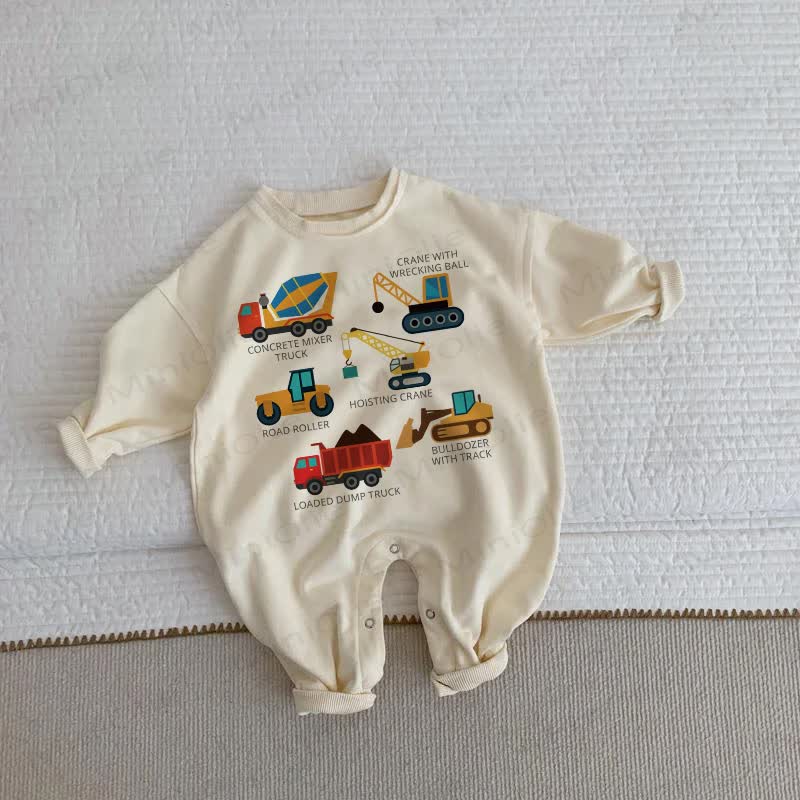 Baby Toddler Construction Vehicles Print Beige Romper - Beige - 2-3T - image 1