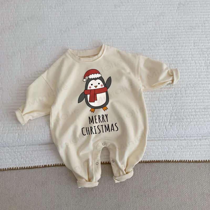 MERRY CHRISTMAS Baby Toddler Penguin Beige Romper - Beige - 2-3T - image 1