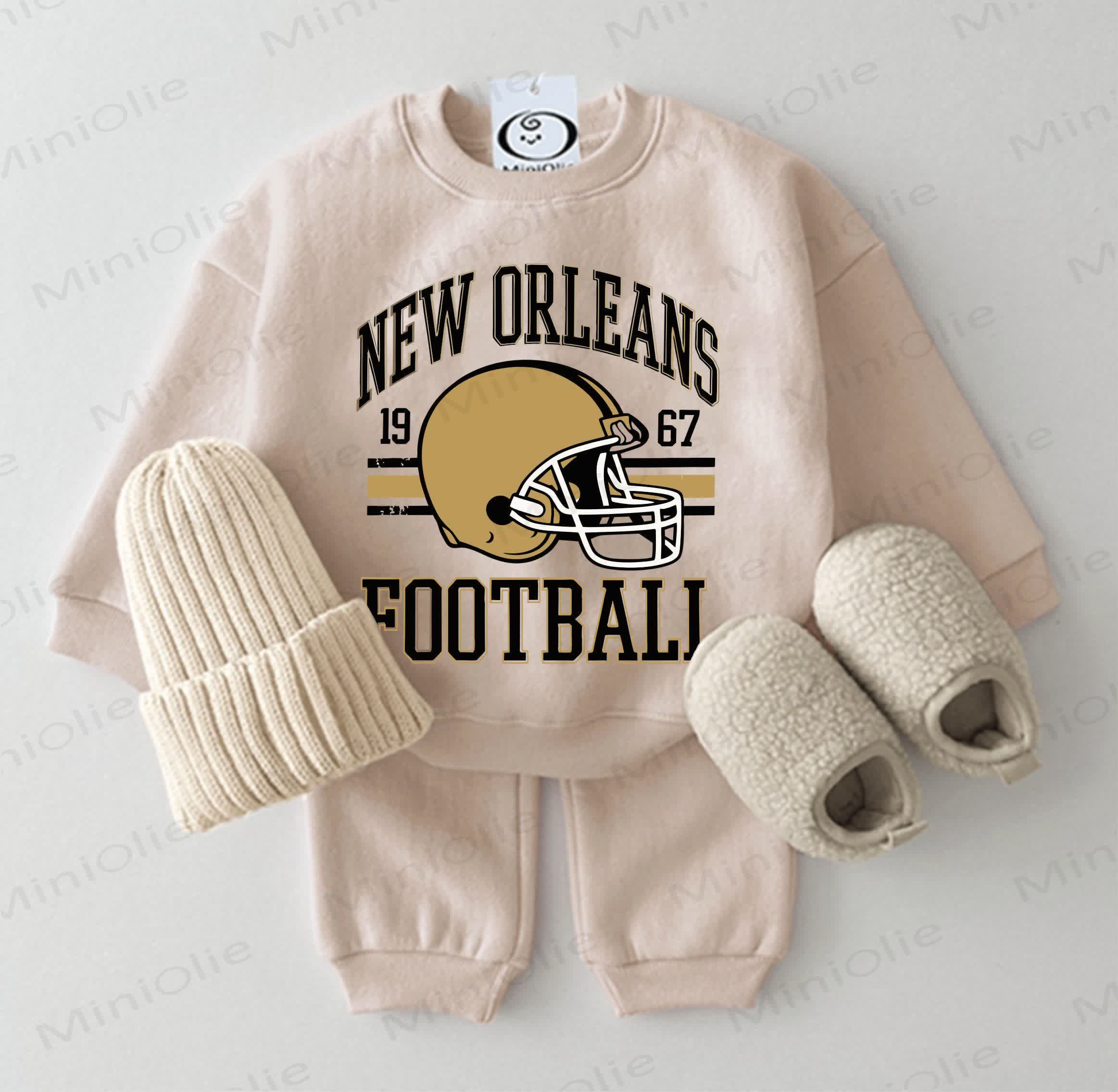 NEW ORLEANS FOOTBALL Baby Beige Football Helmet Sweatshirt 2-piece Set - Beige - 2-3T - image 1