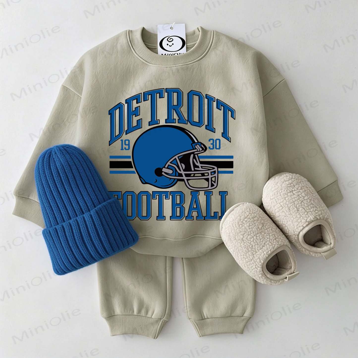 DETROIT FOOTBALL Baby Rugby Helmet Grey Green Sweatshirt 2-piece Set - Grey Green - 2-3T - image 1