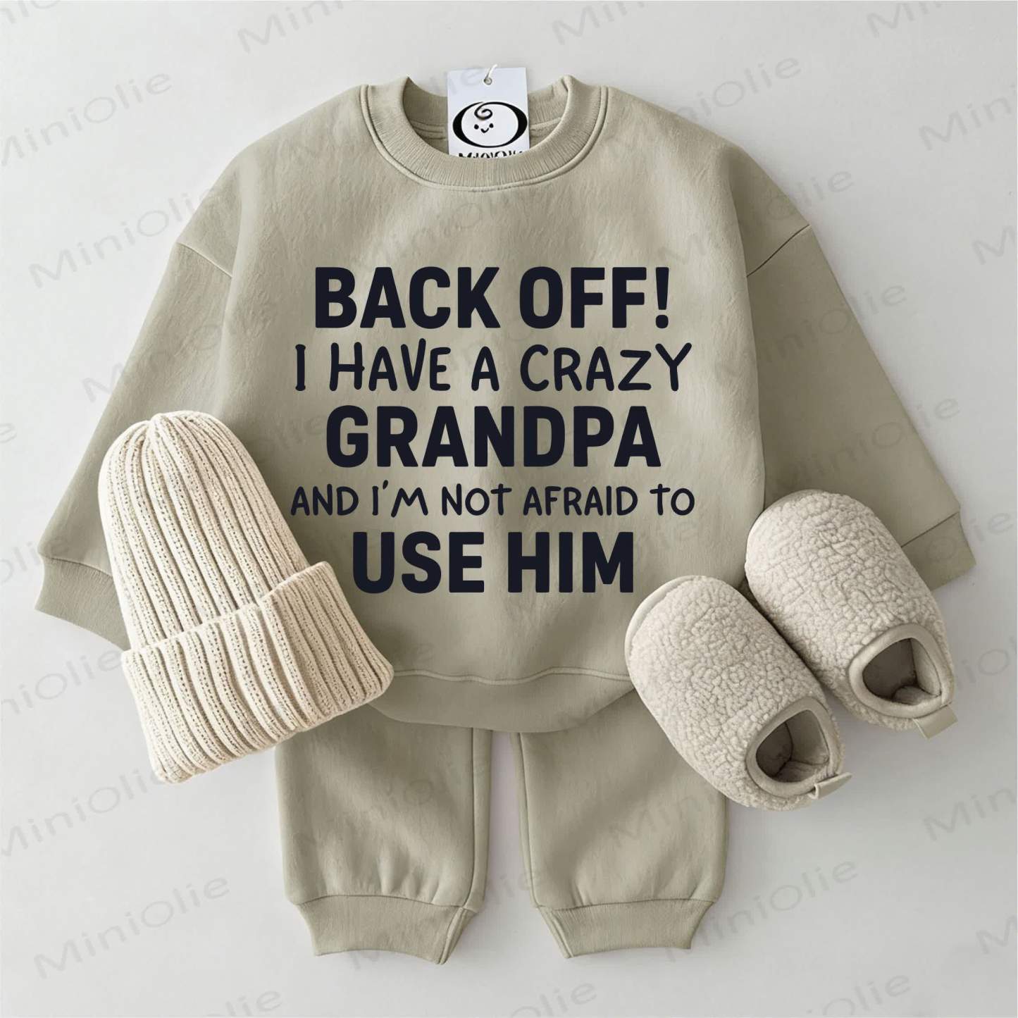 BACK OFF! I HAVE A CRAZY GRANDPA AND I'M NOT AFRAID TO USE HIM Baby Grey Green Sweatshirt 2-piece Set - Grey Green - 2-3T - image 1