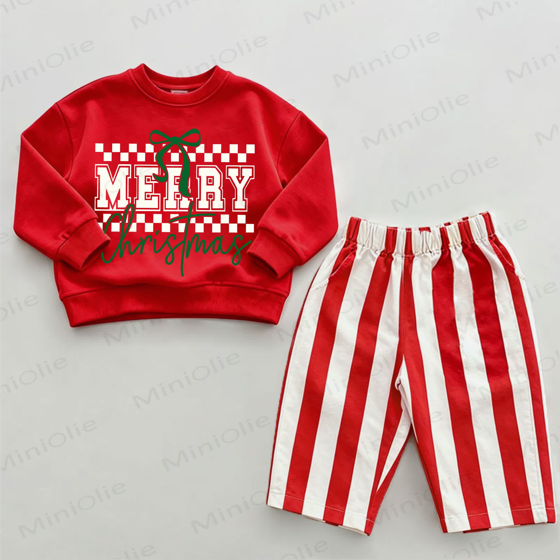 MERRY CHRISTMAS Baby Christmas Red Vertical Striped 2-piece Set - White&Red - 2-3T - image 1