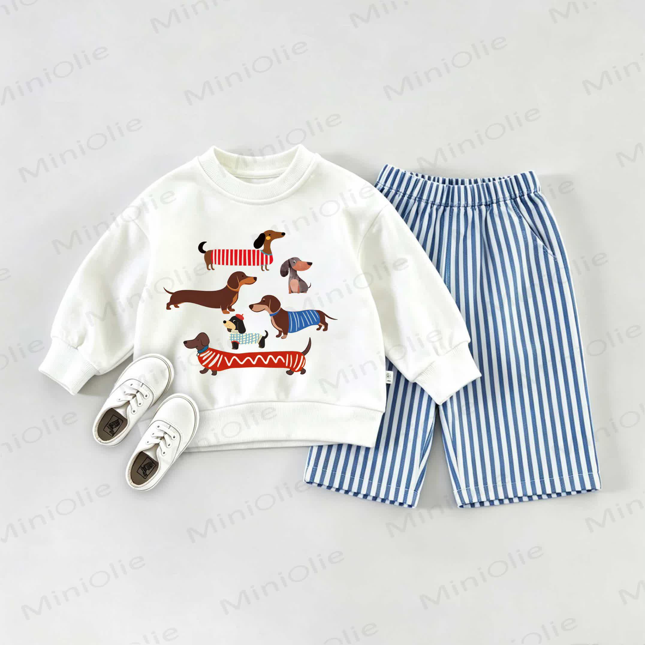  Baby Daschund Sweatshirt and Striped Pants Set - White&Blue - 2-3T - image 1