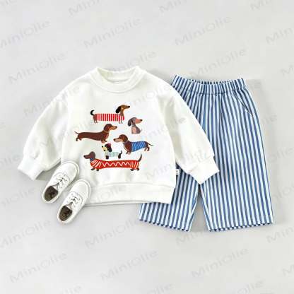  Baby Daschund Sweatshirt and Striped Pants Set - White&Blue - 2-3T - image 1