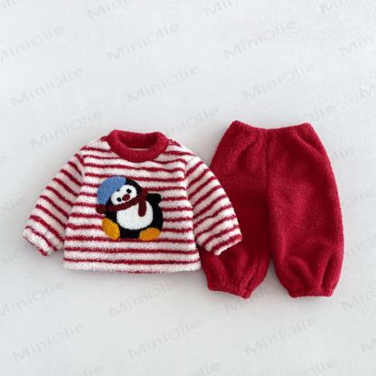 Baby Toddler Cozy Striped Fleece Animal Lounge 2-piece Set - Red - 4-5T - image 3
