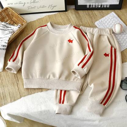 Toddler Cozy Puppy Stripe Sweatshirt and Jogger Set - Beige - 10-11T - image 3