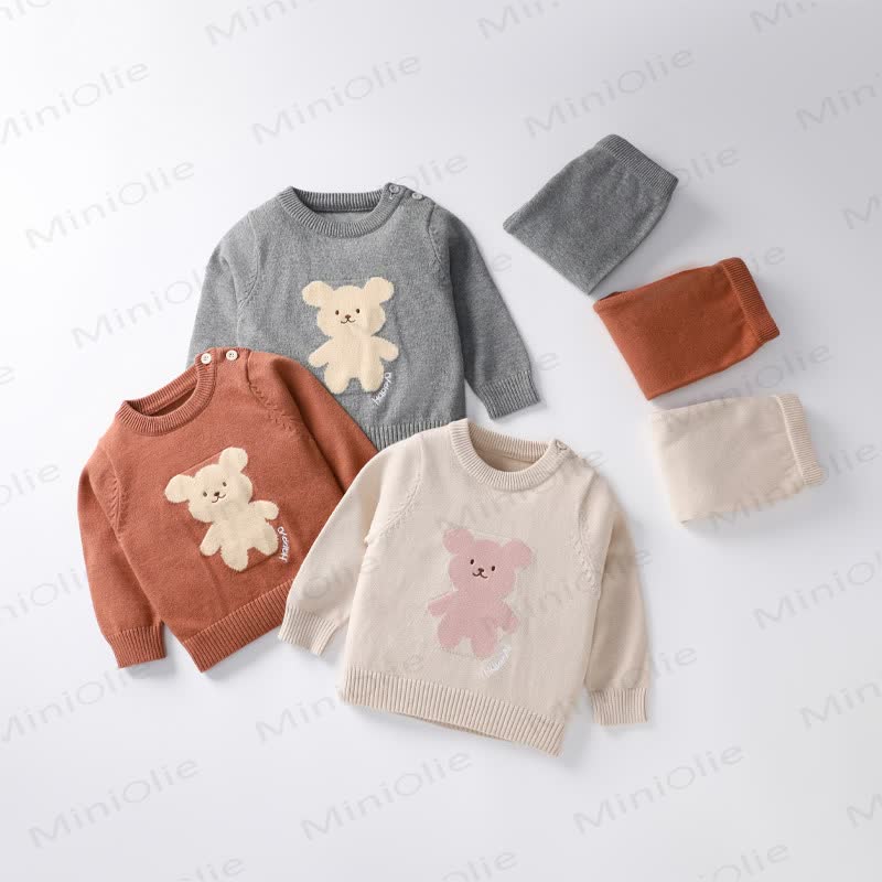 Baby Teddy Bear Knit Sweater and Pants 2-piece Set - image 1