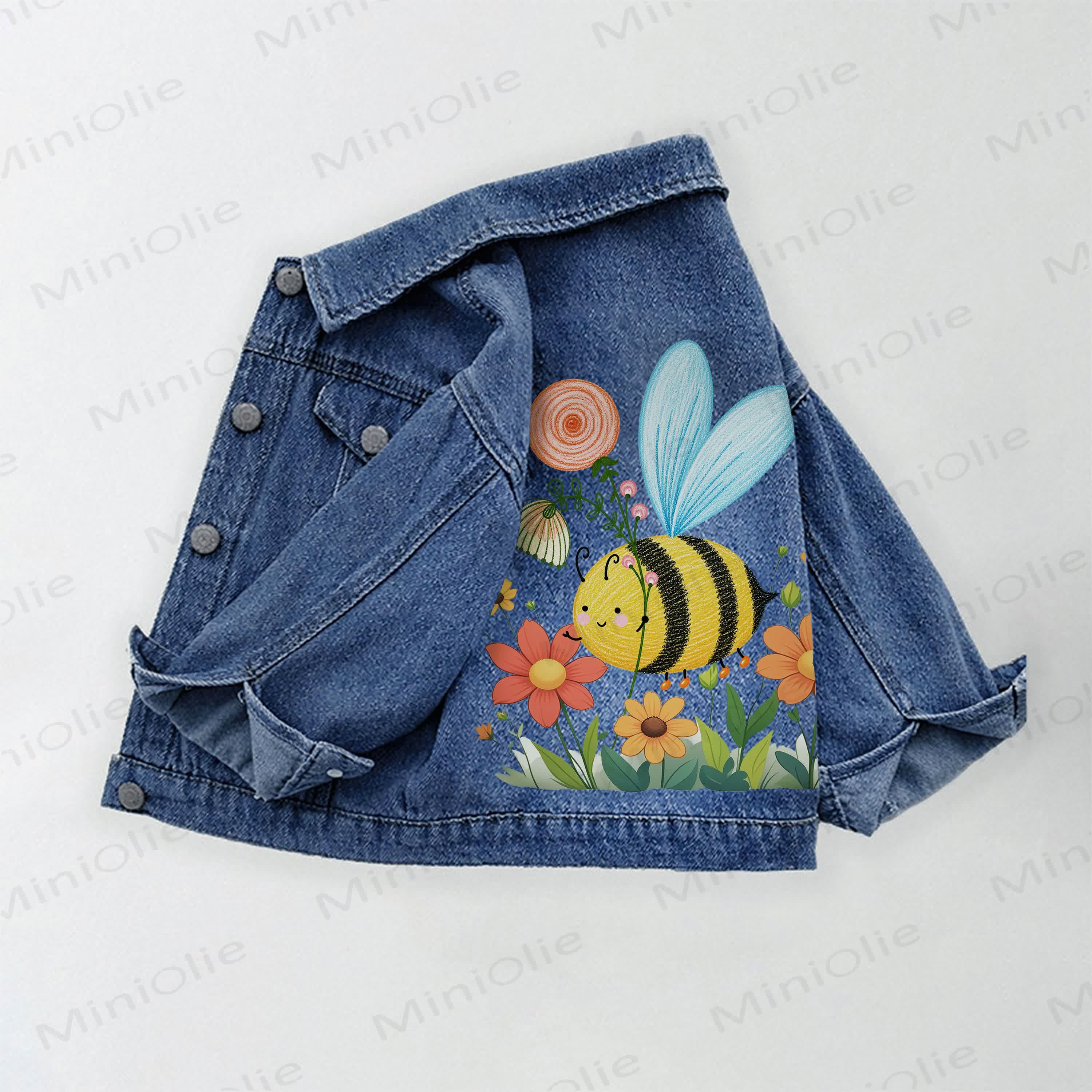 Toddler Kid Bee Flower Denim Jacket - Blue - 10-11T - image 1