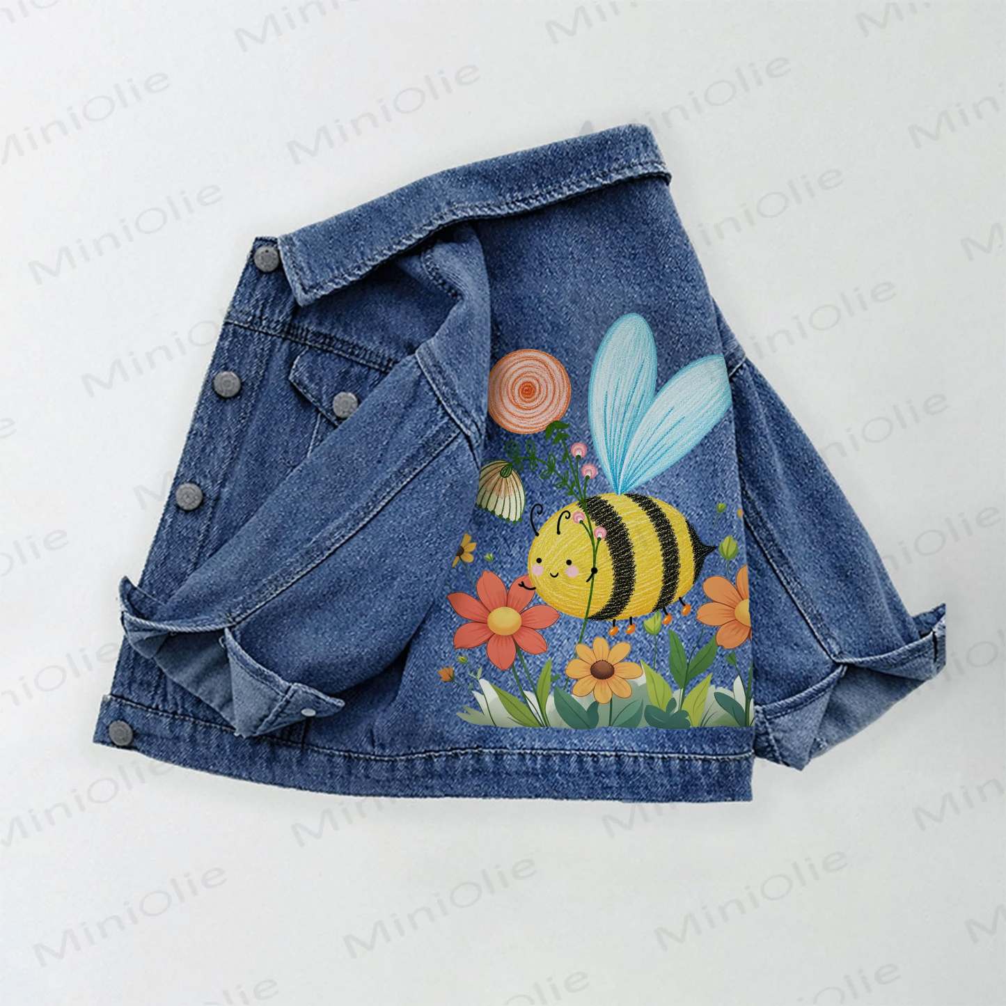 Toddler Kid Bee Flower Denim Jacket - Blue - 10-11T - image 1
