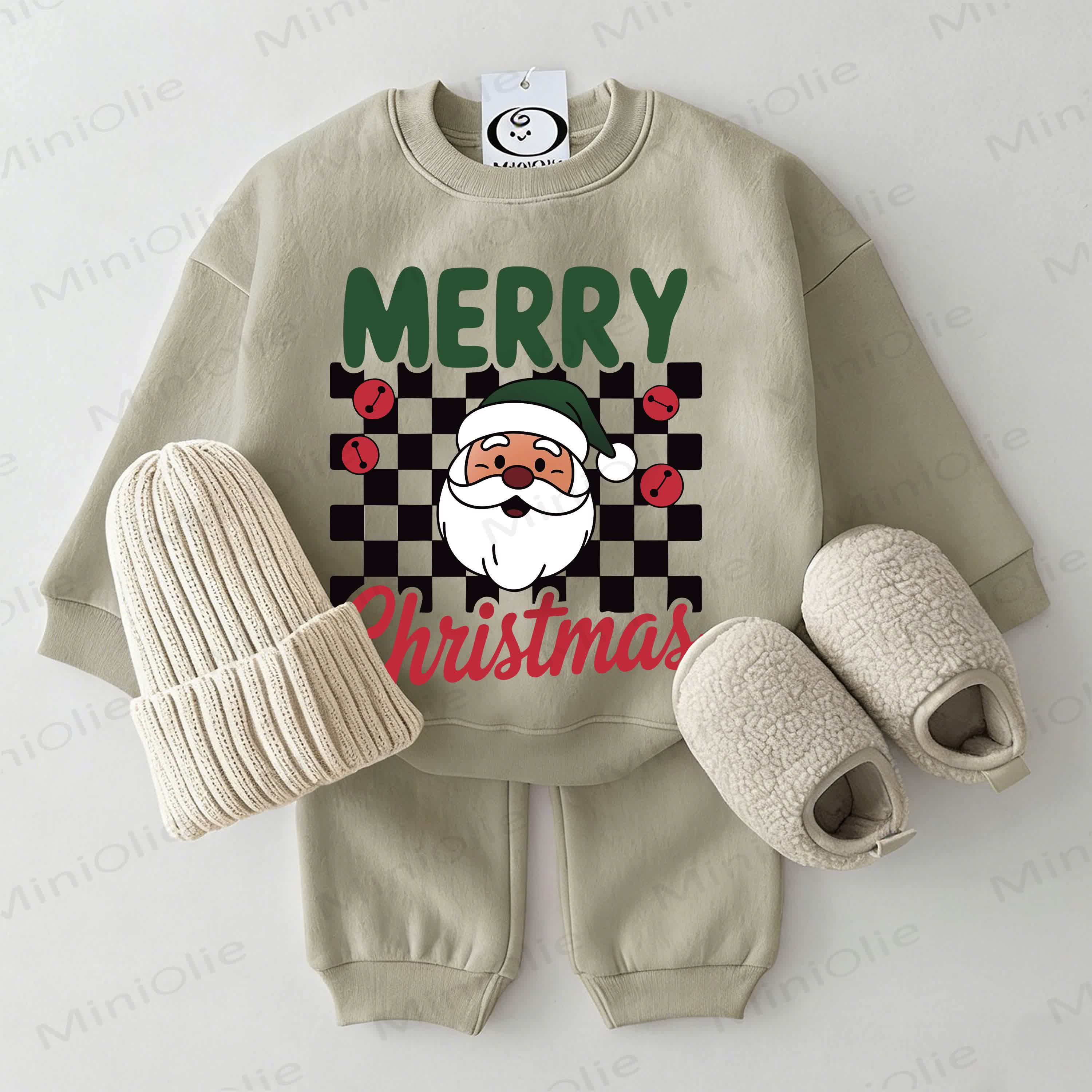 MERRY CHRISTMAS Baby Santa Grey Green Sweatshirt 2-piece Set - Grey Green - 2-3T - image 1