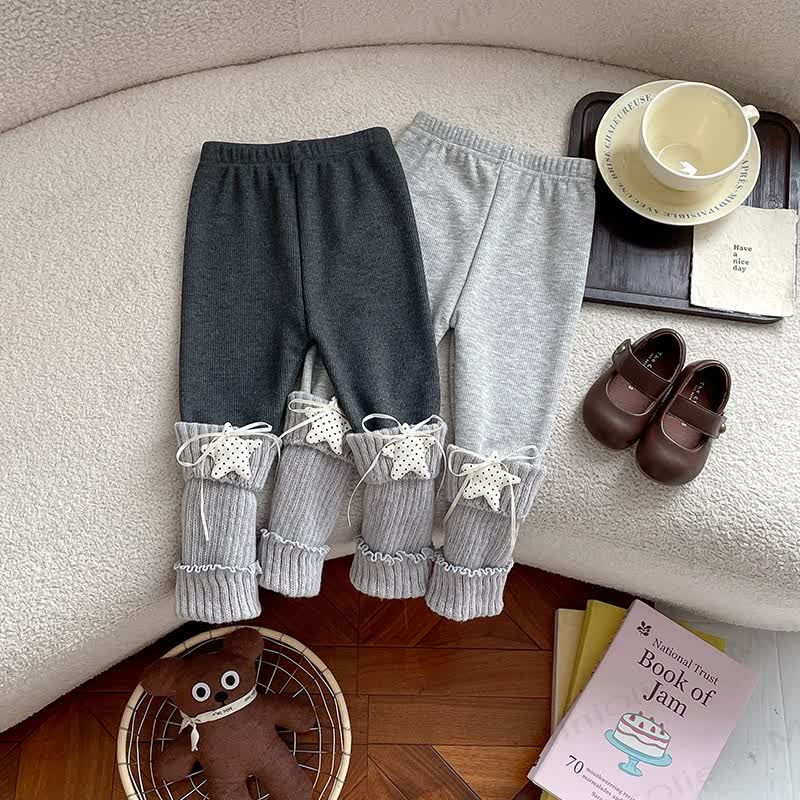 Toddler Girl Fleece Star Bow Leggings - image 1