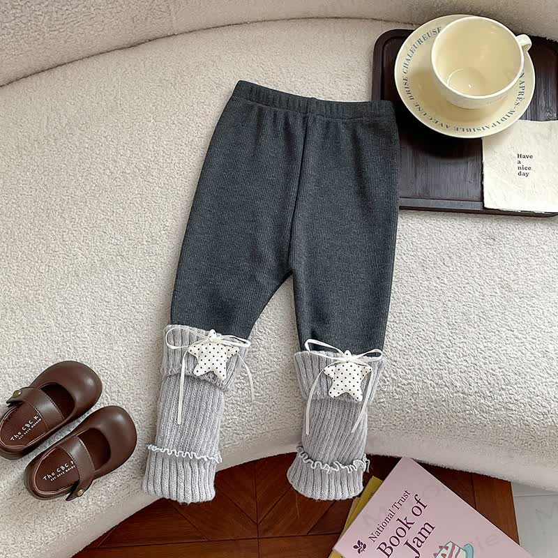 Toddler Girl Fleece Star Bow Leggings - Dark Grey - 6-7T - image 2