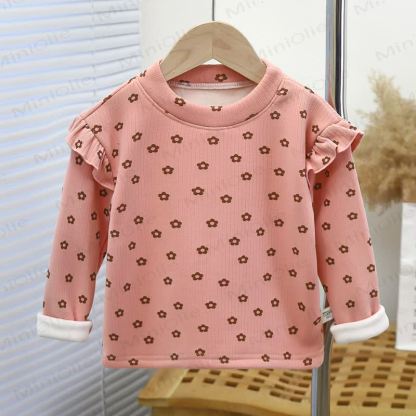 Toddler Girl Ruffle Long Sleeve T-Shirt - Pink Flower - 11-12T - image 3