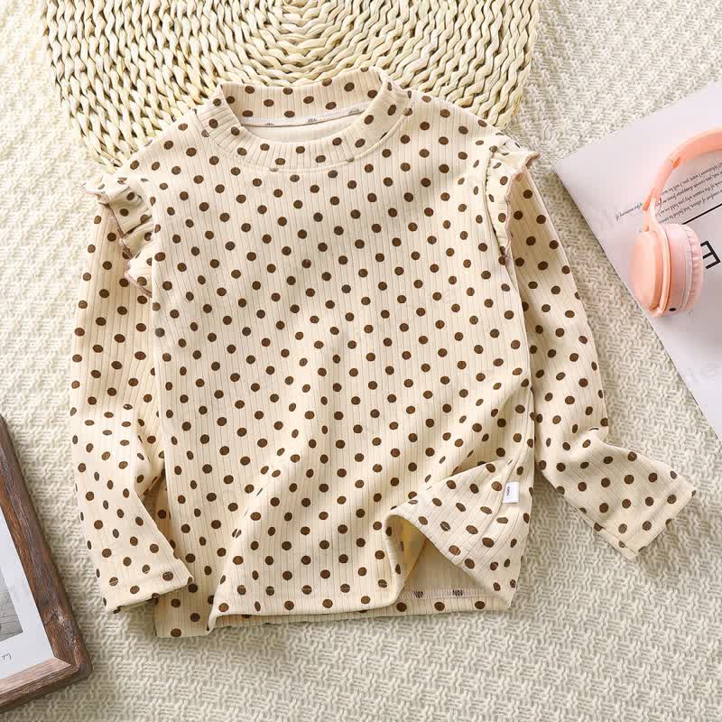 Toddler Girl Ruffle Long Sleeve T-Shirt - Beige Dot - 11-12T - image 2