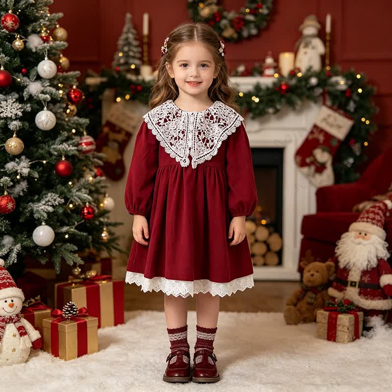 Toddler Girl Christmas Collar Long Sleeve Dress - image 2