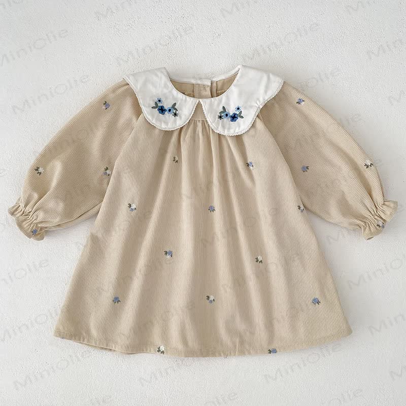 Toddler Girl Flower Corduroy Dress - Beige - 8-9T - image 6
