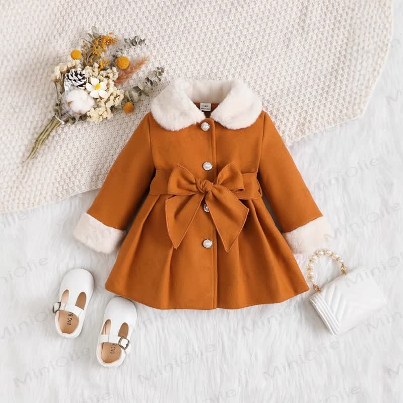 Baby Girl Fleece Collar Dress Coat - Orange - 120cm - image 3