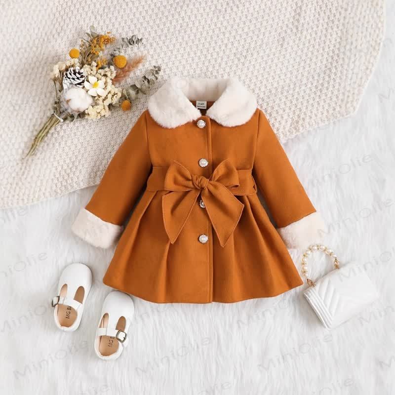 Baby Girl Fleece Collar Dress Coat - Orange - 120cm - image 3