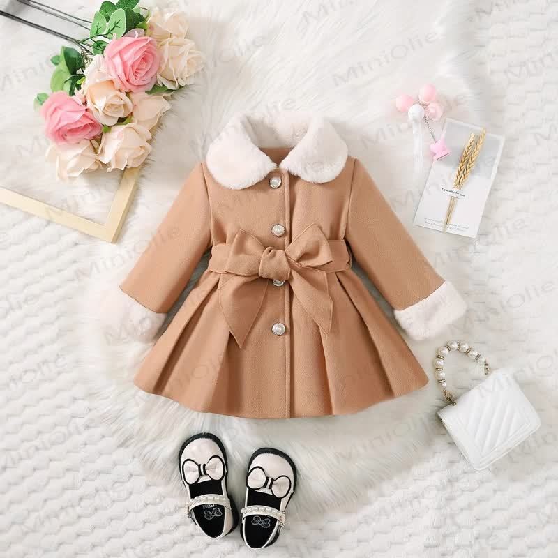 Baby Girl Fleece Collar Dress Coat - Beige - 120cm - image 4