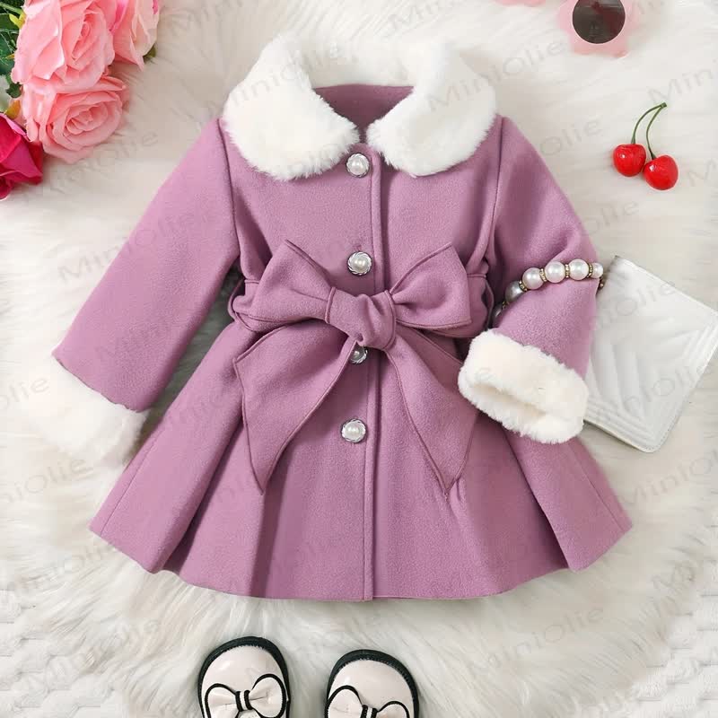 Baby Girl Fleece Collar Dress Coat - Purple - 120cm - image 6